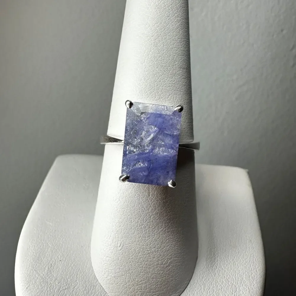 NWOT‎ 9x13mm Emerald cut Tanzanite solitaire ring in sterling silver stamped!